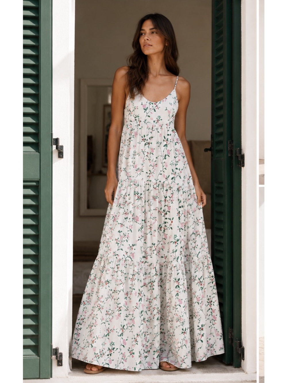 NWT Longchamp SS23 Floral Botanical Tiered Maxi Dress in White Floral Sz US 4 - Picture 4 of 17
